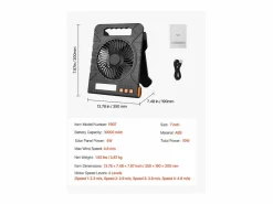 Ventilador Solar SucceBuy Portátil Recargable 10000 mAh con Iluminación LED, Panel Solar Plegable 4 W, 4 Velocidades, Temporizador, Alimentación USB^ Discount