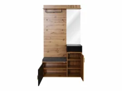 ModernLuxe Armario De Entrada|Vestíbulo con Espejo y Mueble para Zapatos - Natural y Negro - Espacioso y Elegante