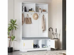 ModernLuxe Vestíbulo moderno - con 6 ganchos y 3 puertas - con banco y estantes abiertos - Blanco Clearance