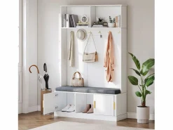 ModernLuxe Vestíbulo moderno - con 6 ganchos y 3 puertas - con banco y estantes abiertos - Blanco Clearance