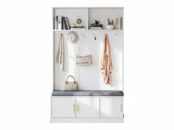 ModernLuxe Vestíbulo moderno - con 6 ganchos y 3 puertas - con banco y estantes abiertos - Blanco Clearance