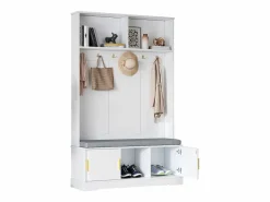 ModernLuxe Vestíbulo moderno - con 6 ganchos y 3 puertas - con banco y estantes abiertos - Blanco Clearance