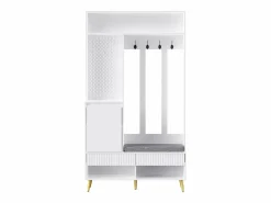 Vestiaire blanc avec 1 porte, 2 tiroirs, 4 patères et 1 banc 100 x 35 x 180 cm^Hauss Spole Online