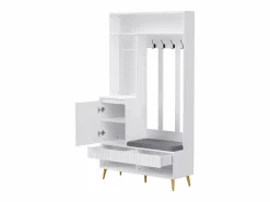 Vestiaire blanc avec 1 porte, 2 tiroirs, 4 patères et 1 banc 100 x 35 x 180 cm^Hauss Spole Online