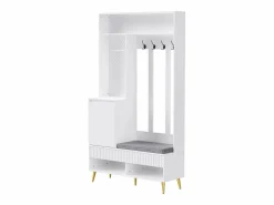 Vestiaire blanc avec 1 porte, 2 tiroirs, 4 patères et 1 banc 100 x 35 x 180 cm^Hauss Spole Online