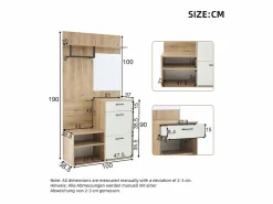 ModernLuxe Armario De Entrada|Vestidor 100×38,5×190 cm - con espejo y zapatero - con 1 cajón y 2 compartimentos - blanco + natural