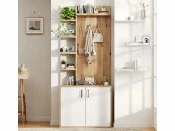 ModernLuxe Armario De Entrada|Vestidor 75×33×180 cm - con perchas y zapatero - 5 compartimentos - 2 puertas - natural + blanco