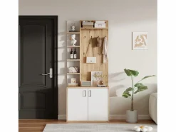 ModernLuxe Armario De Entrada|Vestidor 75×33×180 cm - con perchas y zapatero - 5 compartimentos - 2 puertas - natural + blanco