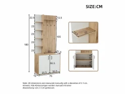 ModernLuxe Armario De Entrada|Vestidor 75×33×180 cm - con perchas y zapatero - 5 compartimentos - 2 puertas - natural + blanco