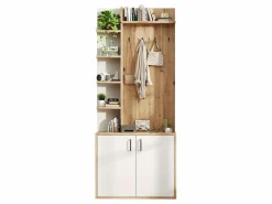 ModernLuxe Armario De Entrada|Vestidor 75×33×180 cm - con perchas y zapatero - 5 compartimentos - 2 puertas - natural + blanco