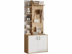 ModernLuxe Armario De Entrada|Vestidor 75×33×180 cm - con perchas y zapatero - 5 compartimentos - 2 puertas - natural + blanco