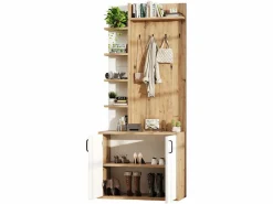 ModernLuxe Armario De Entrada|Vestidor 75×33×180 cm - con perchas y zapatero - 5 compartimentos - 2 puertas - natural + blanco
