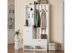 ModernLuxe Vestidor 6 en 1 100×30×180 cm - con 8 ganchos y banco para zapatos - con 2 cajones y 1 puerta - con zapatero - Blanco Sale