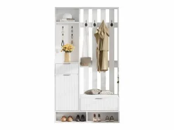 ModernLuxe Vestidor 6 en 1 100×30×180 cm - con 8 ganchos y banco para zapatos - con 2 cajones y 1 puerta - con zapatero - Blanco Sale