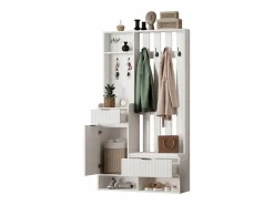 ModernLuxe Vestidor 6 en 1 100×30×180 cm - con 8 ganchos y banco para zapatos - con 2 cajones y 1 puerta - con zapatero - Blanco Sale