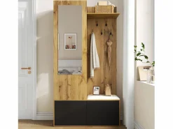 Merax Vestidor con espejo - 100 x 38 x 191 cm - con zapatero + armario + 2 puertas + banco - MDF - natural Color natural claro Sale