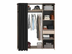 Armario Abierto, Vestidor|Vestidor Dark melamina 6 nichos barra colgar cortina 200x161x40 cm