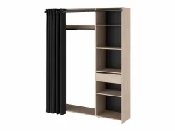 Armario Abierto, Vestidor|Vestidor Dark melamina 6 nichos barra colgar cortina 200x161x40 cm