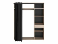 Armario Abierto, Vestidor|Vestidor Dark melamina 6 nichos barra colgar cortina 200x161x40 cm