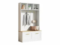 ModernLuxe Armario De Entrada|Vestidor de entrada moderno 105x40x180cm - con 2 puertas - con mueble para zapatos y ganchos - estantes abiertos - + Natural