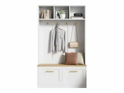 ModernLuxe Armario De Entrada|Vestidor de entrada moderno 105x40x180cm - con 2 puertas - con mueble para zapatos y ganchos - estantes abiertos - + Natural