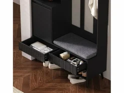 Vestidor de entrada moderno - con 4 ganchos, 1 puerta y 2 cajones - con banco y estantes abiertos - Negr^ModernLuxe Hot