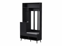 Vestidor de entrada moderno - con 4 ganchos, 1 puerta y 2 cajones - con banco y estantes abiertos - Negr^ModernLuxe Hot