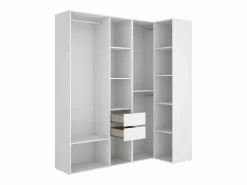 Armario Abierto, Vestidor|Vestidor de rincón Reus con estantes, 2 cajones y trasera reversible en blanco/natural, 2