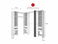 Vestidor de rincón Siles con cortina y 6 cajones acabado , 205cm(alto) 234cm(ancho)^ Discount