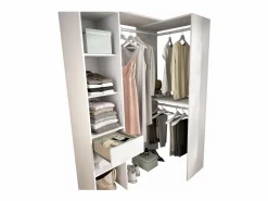 Vestidor de rincón-lineal Reus con estantes y cajón en , 187cm(alto) 137cm(ancho) Blanco