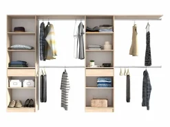 Armario Abierto, Vestidor|Vestidor Elios 2 Cols 5 Estantes 4 Barras 1 Cajón Madera Claro//Negro 320x200x40 cm