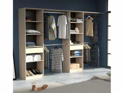 Armario Abierto, Vestidor|Vestidor Elios 2 Cols 5 Estantes 4 Barras 1 Cajón Madera Claro//Negro 320x200x40 cm
