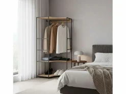 Vestidor esquinero 2 estantes 1 barra roble cambrian/negro 80x175 cm^ Sale