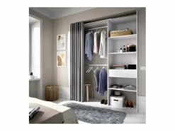 Vestidor Siles para dormitorio con cortina, 3 baldas y 1 cajon en color 205 cm(alto Blanco Discount