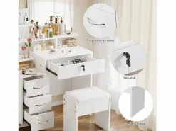 Vestuario con espejo y pouf - 4 cajones y 4 estantes - - 87 x 40 x 144 cm^DripeX