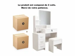 Vestuario con espejo y pouf - 4 cajones y 4 estantes - - 87 x 40 x 144 cm^DripeX