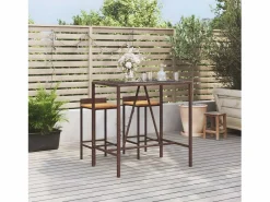 Garden Furniture Mesa Alta|Village Green-Green Ridge Mesa alta bar superficie vidrio ratán PE marrón 110x70x110 cm