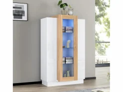 ModernLuxe Vitrina 74×40×120 cm - 3 puertas - con iluminación LED - con estantes de vidrio - + natural Blanco Hot