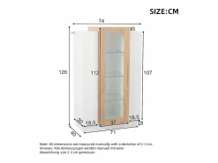 ModernLuxe Vitrina 74×40×120 cm - 3 puertas - con iluminación LED - con estantes de vidrio - + natural Blanco Hot