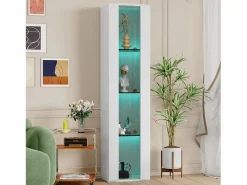ModernLuxe Vitrina 40×29×170 cm - iluminación LED multicolor con mando - divisiones de cristal - Blanco Best