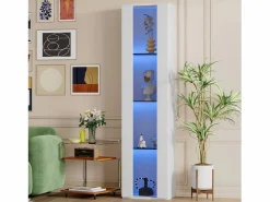 ModernLuxe Vitrina 40×29×170 cm - iluminación LED multicolor con mando - divisiones de cristal - Blanco Best