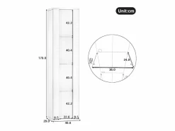 ModernLuxe Vitrina 40×29×170 cm - iluminación LED multicolor con mando - divisiones de cristal - Blanco Best