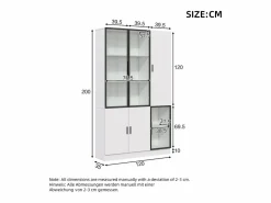 ModernLuxe Vitrina 120×35×200 cm - puertas acristaladas - 6 puertas - con iluminación LED - paneles de partículas + vidrio templado - Blanco Sale