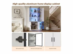 ModernLuxe Vitrina 120×35×200 cm - puertas acristaladas - 6 puertas - con iluminación LED - paneles de partículas + vidrio templado - Blanco Sale