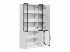 ModernLuxe Vitrina 120×35×200 cm - puertas acristaladas - 6 puertas - con iluminación LED - paneles de partículas + vidrio templado - Blanco Sale