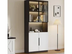 Merax Vitrina 4 puertas - 160 x 30 x 200 cm - LEDs - Tablero de partículas y cristal - Blanco Sale