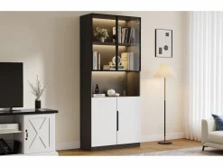 Merax Vitrina 4 puertas - 160 x 30 x 200 cm - LEDs - Tablero de partículas y cristal - Blanco Sale