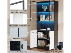 Merax Vitrina 4 puertas - 160 x 30 x 200 cm - LEDs - Tablero de partículas y cristal - Blanco Sale