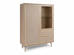 Calicosy Vitrina 2 puertas 2 cajones 101,5 cm - Impresión efecto ratán Beige Online