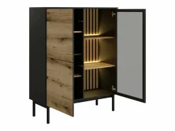 Vitrina 3 puertas con LEDs - Natural y negro - LABENIA^Vente-unique Outlet